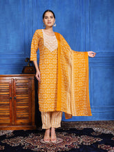 Printed Cotton Blend Kurta With Pants & Dupatta